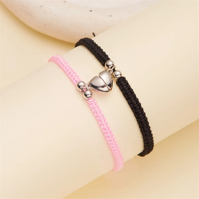 Handmade Heart Magnet Bracelet for Couple – Adjustable Braided Friendship and Lovers Jewelry Sets